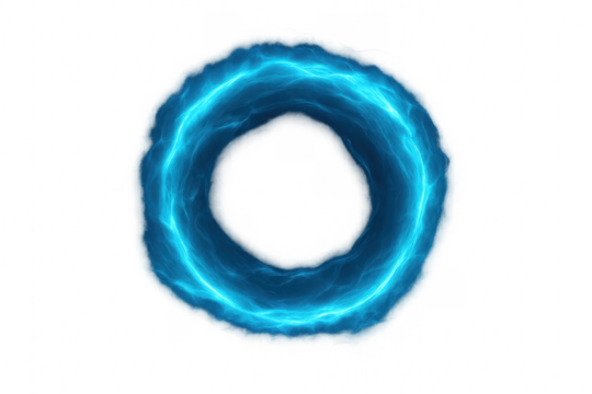 Blue energy portal light ring on transparent background