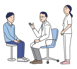患者を診察する医者と看護師のシンプルイラスト素材