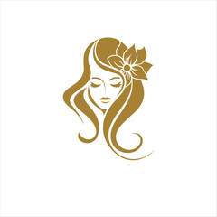Elegant woman face logo with floral hair design – feminine beauty and luxury salon vector illustration
