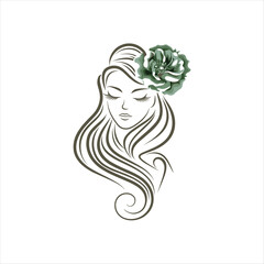 Floral Woman Face Line Art – Elegant Feminine Beauty Salon and Spa Logo Design Vector