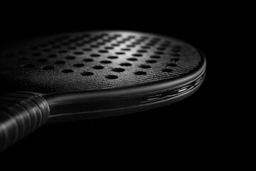 Black Matte Padel Racket Isolated on Dark Background - Modern High-End Sports Equipment Product Photography