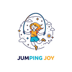 Obraz premium A vibrant cartoon illustration depicts a girl joyfully skipping rope with a cheerful expression