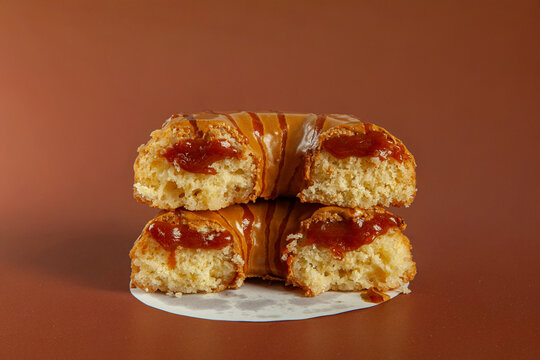 Caramel topping doughnut with toffee filling brioche.