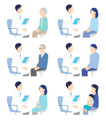 患者を診察する医者のシンプルイラスト素材セット
