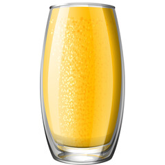 Tall Clear Glass Filled With Bright Yellow Orange Juice With Suspended Pulp Particles Refreshing Healthy Beverage