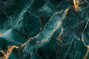 Rich green marble with striking gold veins creates luxurious texture. Natural stone pattern, close-up view, evokes elegance and opulence. Neural network AI generated