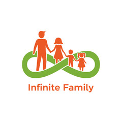 A family of four holds hands, silhouetted in orange over an infinity loop. Text "Infinite Family.