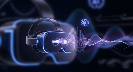 Virtual reality headset with abstract digital wave and artificial intelligence
