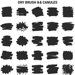 Assorted Black Brush Strokes and Canules on White Background