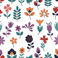 Vibrant Floral Medley Whimsical Blossoms in a Seamless Pattern