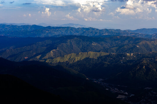 Hiking in Venezuela. View of the inland mountain range, part of the coastal mountain range. Aerial view of Caucaguita and the Gran Mariscal de Ayacucho highway.