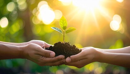 Hands Cradle Sapling Under Sunlight: A Symbol of Growth, Nurturing, and Environmentalism