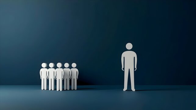 icon Concept of Solitude and Social Isolation , Alone Man Separated from Group of People