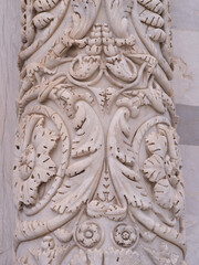 Ornate Marble Carved Column Intricate Leafy Reliefs Architectural Details