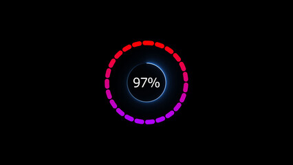 Fototapeta premium 97% loading bar icon illustration. a modern neon red color neon loading illustration. on a black background. and creating a stunning 4k illustration.