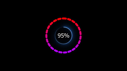 95% loading bar icon illustration. a modern neon red color neon loading illustration. on a black background. and creating a stunning 4k illustration.