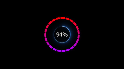 94% loading bar icon illustration. a modern neon red color neon loading illustration. on a black background. and creating a stunning 4k illustration.