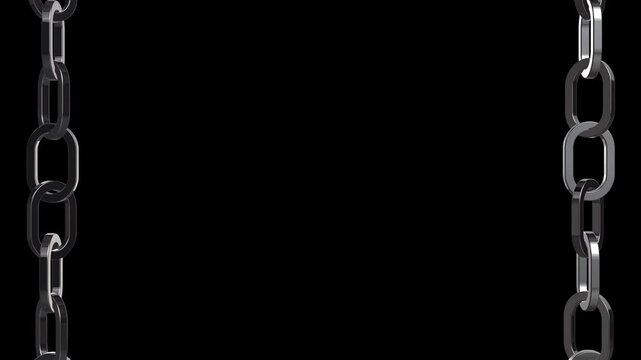 Seamless 3D Metal Chain Loop Animation, Vertical Hanging Chrome Chains on Both Sides, 10s Motion Background