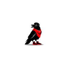 Fototapeta premium Stylish Raven Icon Urban Bird with Cap, Scarf, and Sneakers - Cool Cartoon Character Design