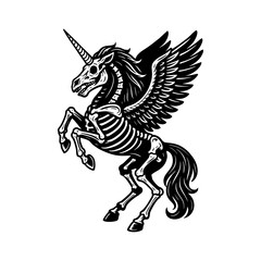 Skeleton Unicorn Vector Illustration | Gothic Pegasus Skull Design | Dark Fantasy Winged Horse Art | Mythical Skeleton Animal Graphic