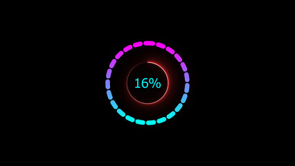 Fototapeta premium 16% loading bar icon illustration. a modern neon red color neon loading illustration. on a black background. and creating a stunning 4k illustration.