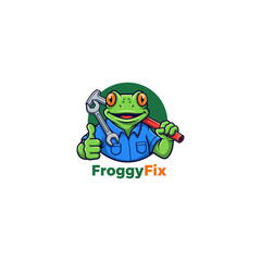 FroggyFix Professional Handyman Logo Featuring a Friendly Frog with Tools for Reliable Service