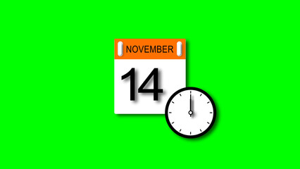 November 14 date 2025 illustration . calendar animation on a black background. and stunning 4k illustration .
