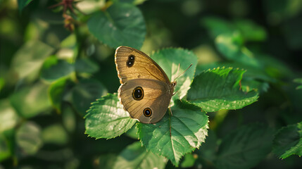 Butterfly perched on green leaf