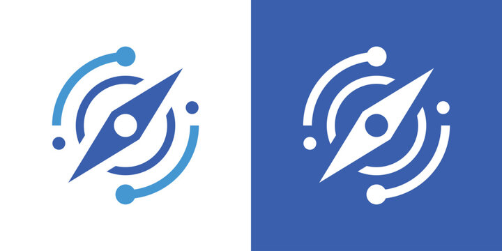 A modern logo combining a navigation compass and circular tech elements, symbolizing direction, innovation, and digital connectivity.