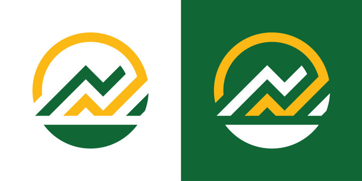 A modern logo combining a mountain, upward growth element, and circle, symbolizing progress, stability, and natural strength.