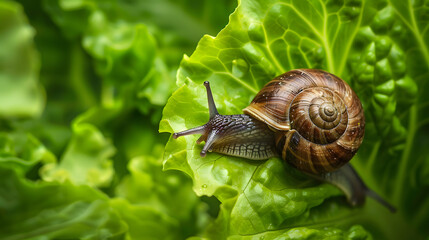 Snail on green leaf