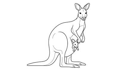 Fototapeta premium Kangaroo carrying joey outline