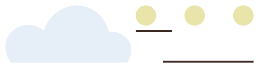 Light blue cloud beside three yellow dots with horizontal lines, symbolizing cloud data, connection, and structured systems. Ideal for technology, storage, minimalism, data flow, organization