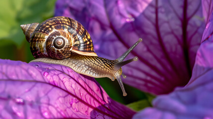 Snail on purple flower