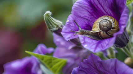 Snail on purple flower