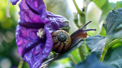 Snail on purple flower