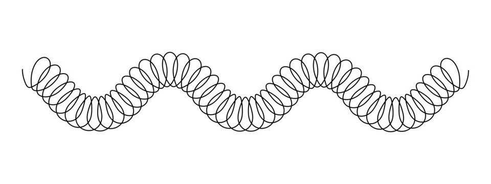 Coil spring in wave shape isolated on white background. Flexible metal or plastic wire spiral. Slinky toy silhouette. Vector graphic illustration. 