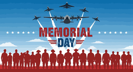 Commemorative tribute to service and sacrifice with aircrafts and silhouettes group honoring