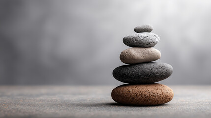 Balanced Stack of Smooth Stones Symbolizing Tranquility and Harmony