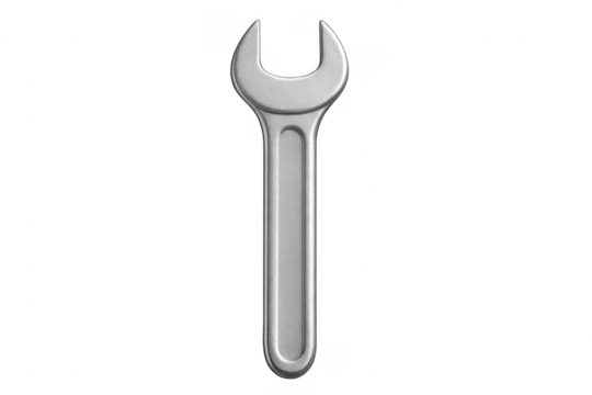 Silver open-end wrench tool for repair on transparent background