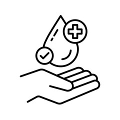 Set dermatologically tested vector label with water drop, leaf and hand logo. Dermatology test symbol, dermatologist badge, clinically proven icon for allergy free and healthy safe product package tag