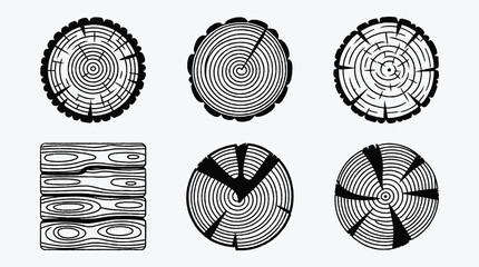 Set of tree stump vector illustrations wood texture design elements