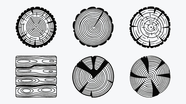 Set of tree stump vector illustrations wood texture design elements