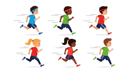 Energetic children race with determination, showcasing youthful athleticism and the joy of active play in a dynamic scene.