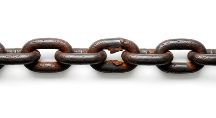 Fototapeta premium Close-up view of a rusty metal chain against a white background.