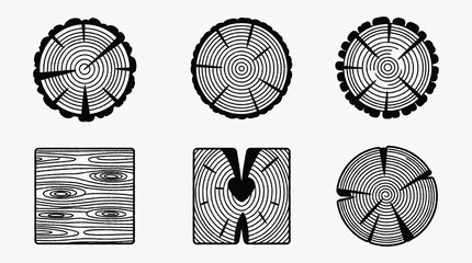 Black and white tree trunk sections showcasing wood grain patterns