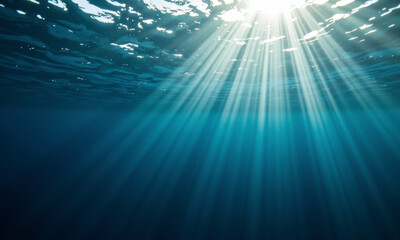 Obraz premium A Glimpse into the Ocean's Soul: The Deep, Calming Blue with Sunbeams Filtering Down