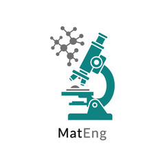 Stylized scientific illustration featuring a microscope and molecular structure. Clean, modern design with bold colors