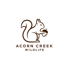 Obraz premium A brown logo depicting a squirrel holding an acorn, with the text 