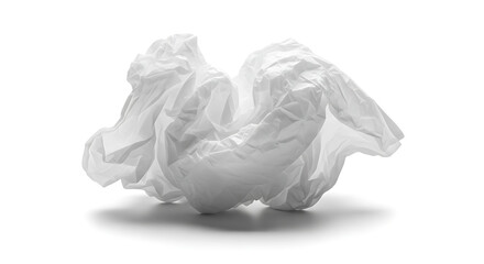 Fototapeta premium A crumpled, translucent tissue paper ball casting a shadow on white background.
